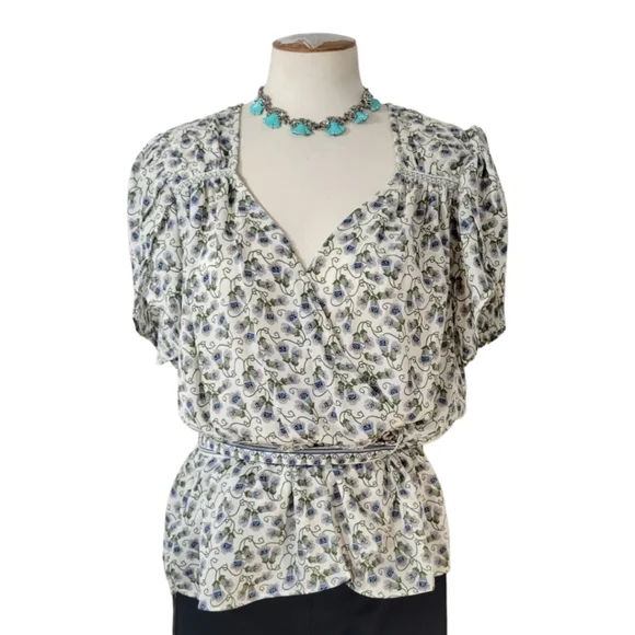 Max Studio Crepe Short Sleeve Faux Wrap Top Lasies Size L - Picture 2 of 9